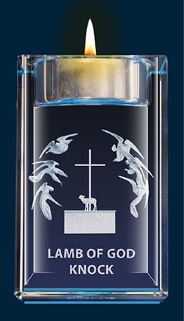 Lamb Of God Crystal Block With Votive Holder