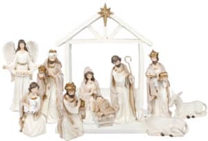 Resin White Finish Nativity Set – 11 Pieces –